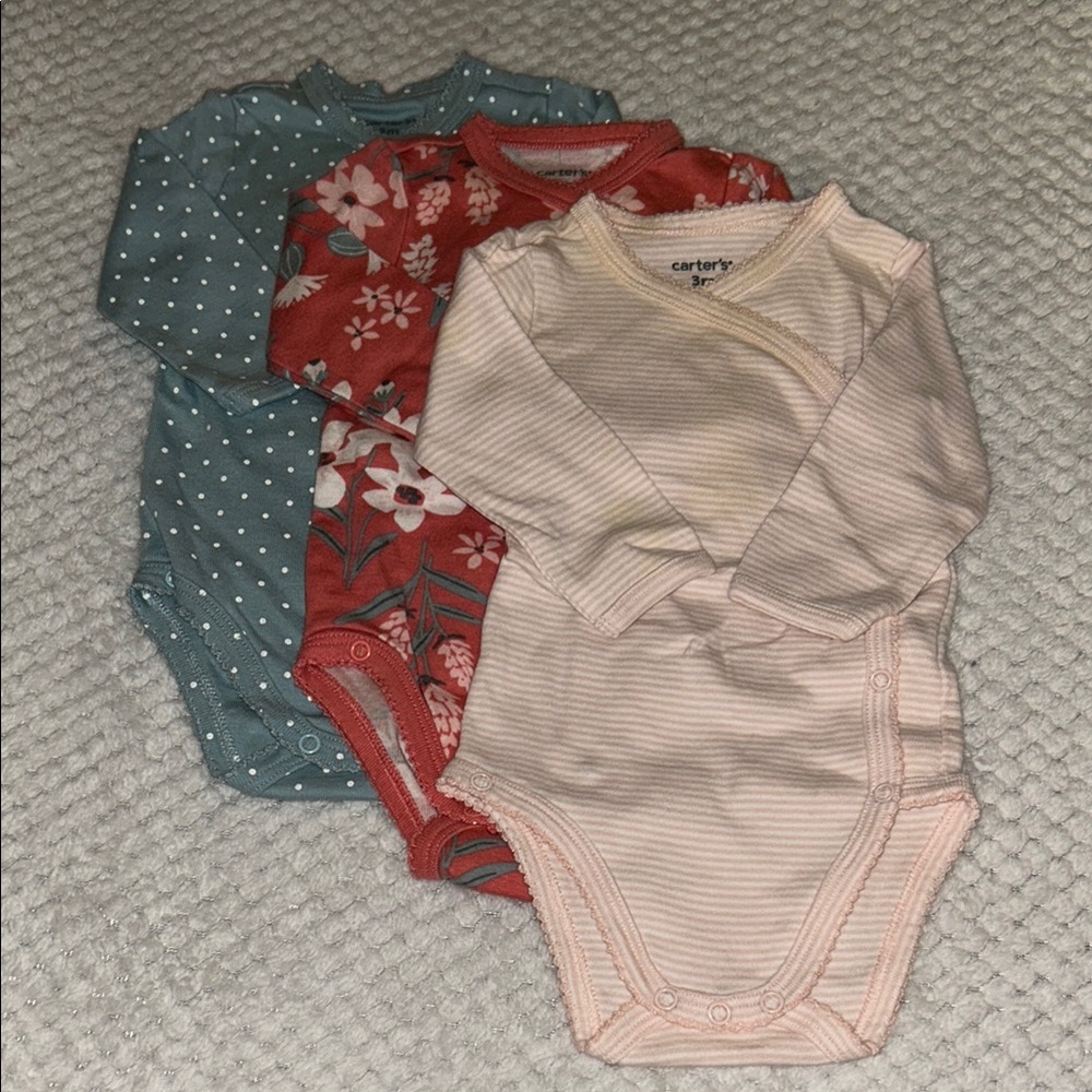 Carter's Baby One Piece Set - Pink Stripes, Pink Floral and Blue Polka Dots
